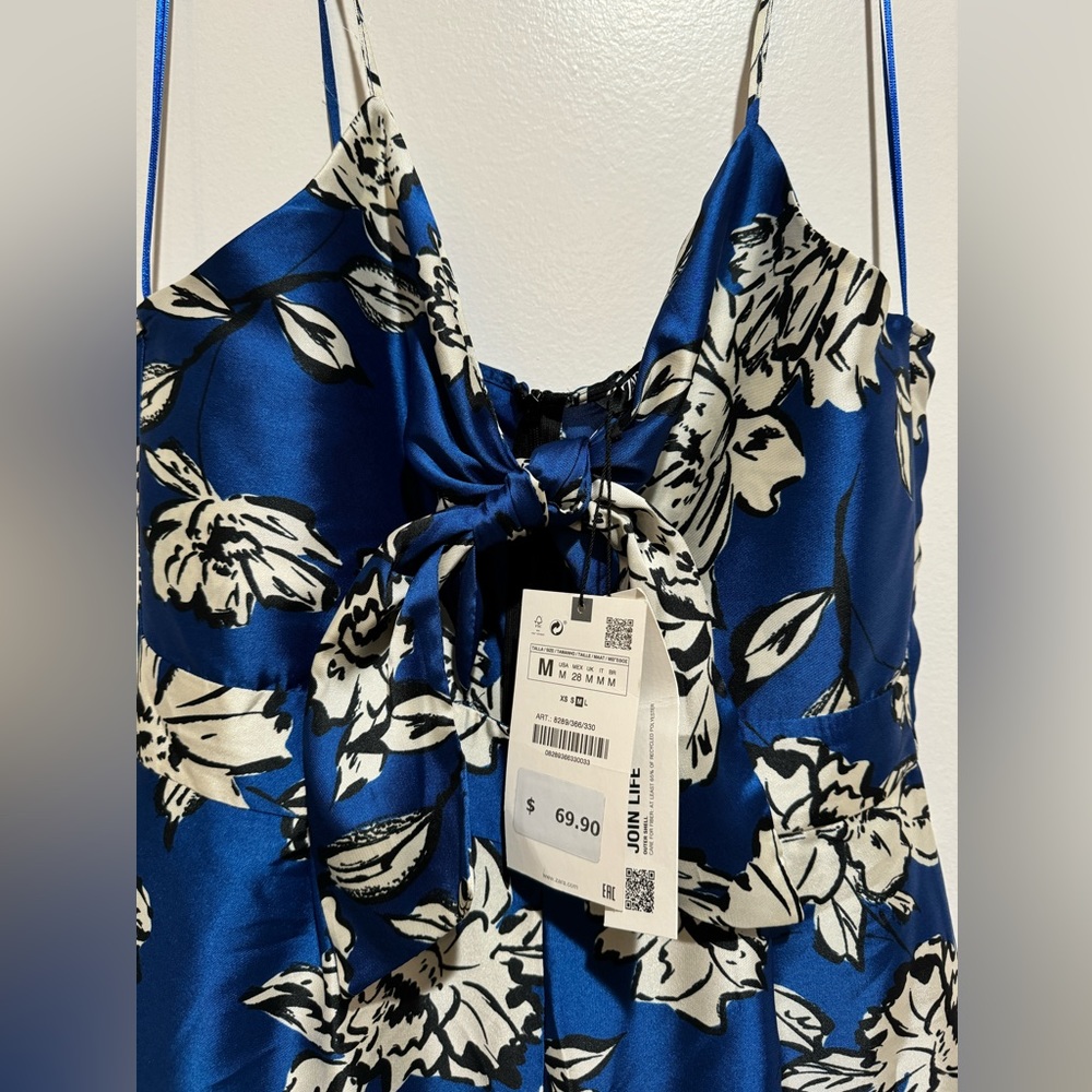 Zara Blue Floral Tie Bust Jumpsuit - Picture 7 of 9